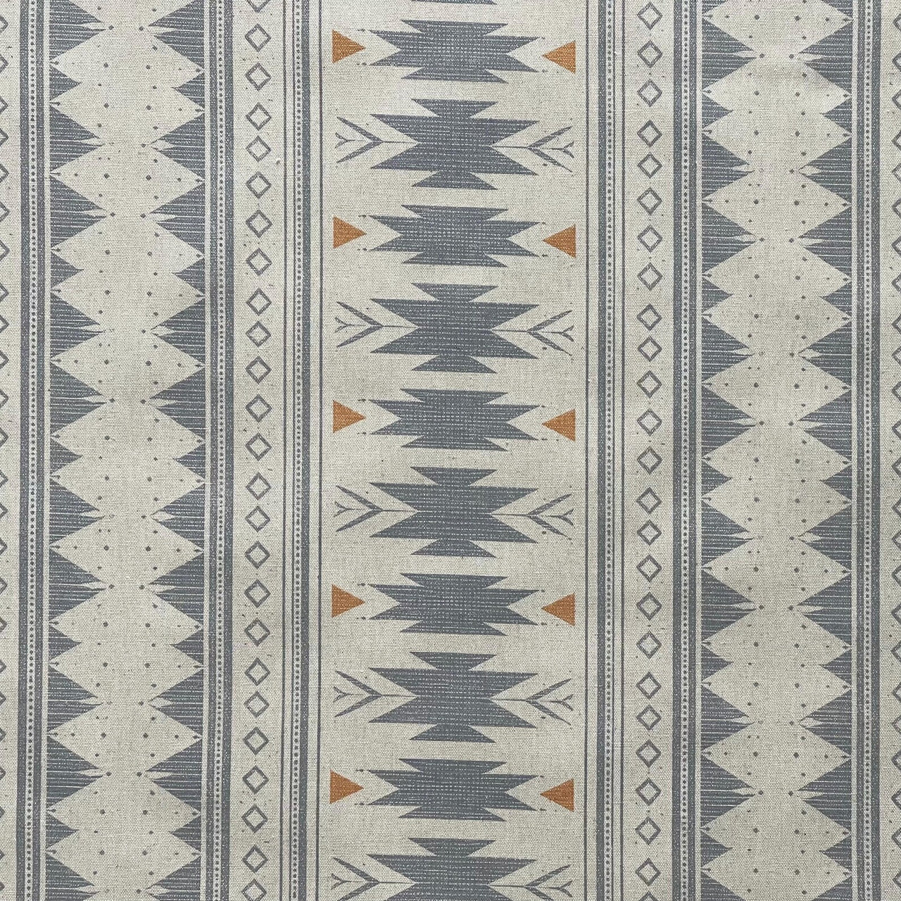 Blue grey geometric fabric with Southwestern Aztec stripe pattern