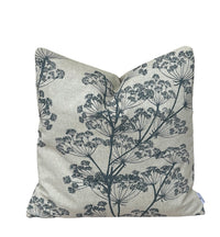Thumbnail for Botanical cow parsley cushion covers in indigo blue, red and green displayed in a neutral interior