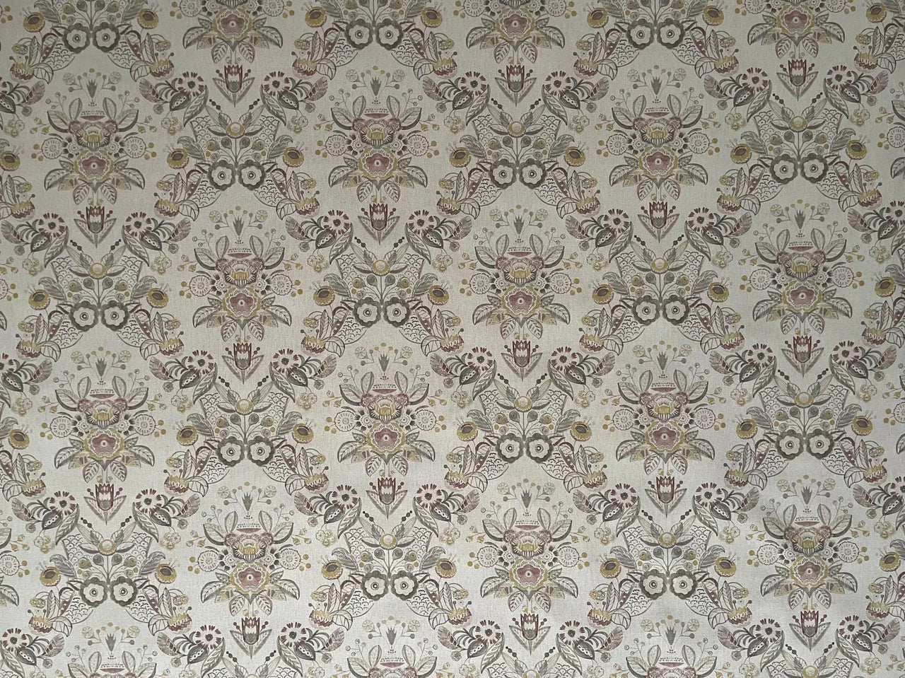 Country style folk floral linen look fabric pattern