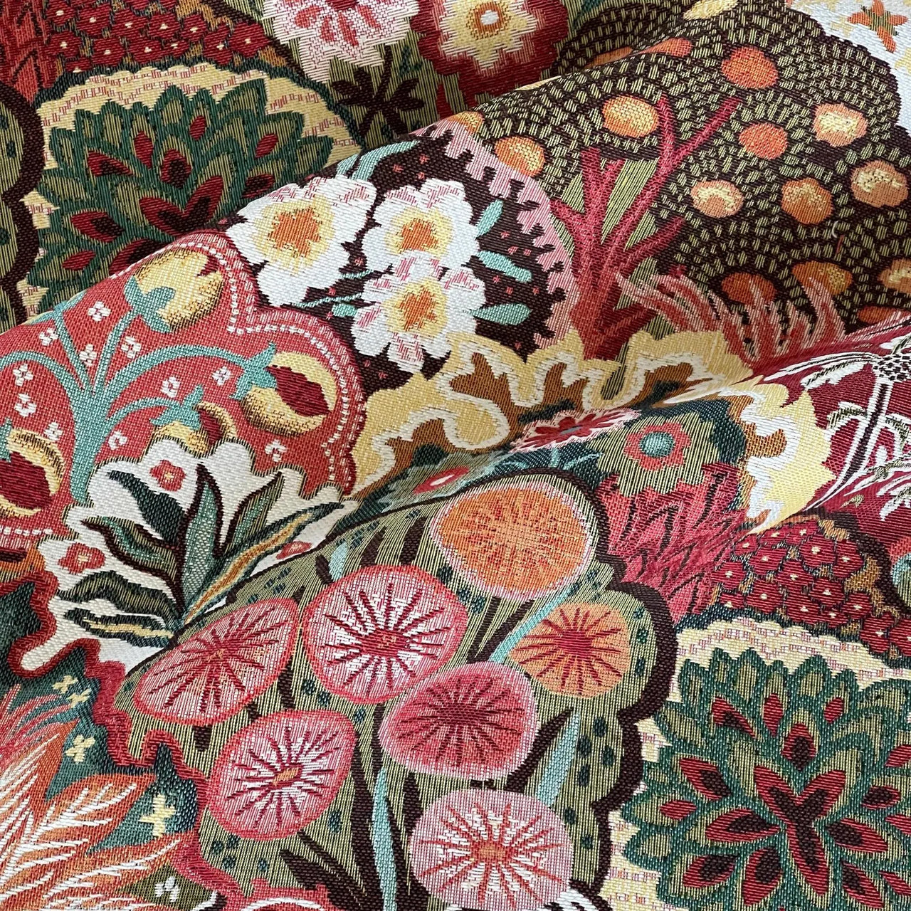 Autumn themed botanical woven fabric for statement interiors