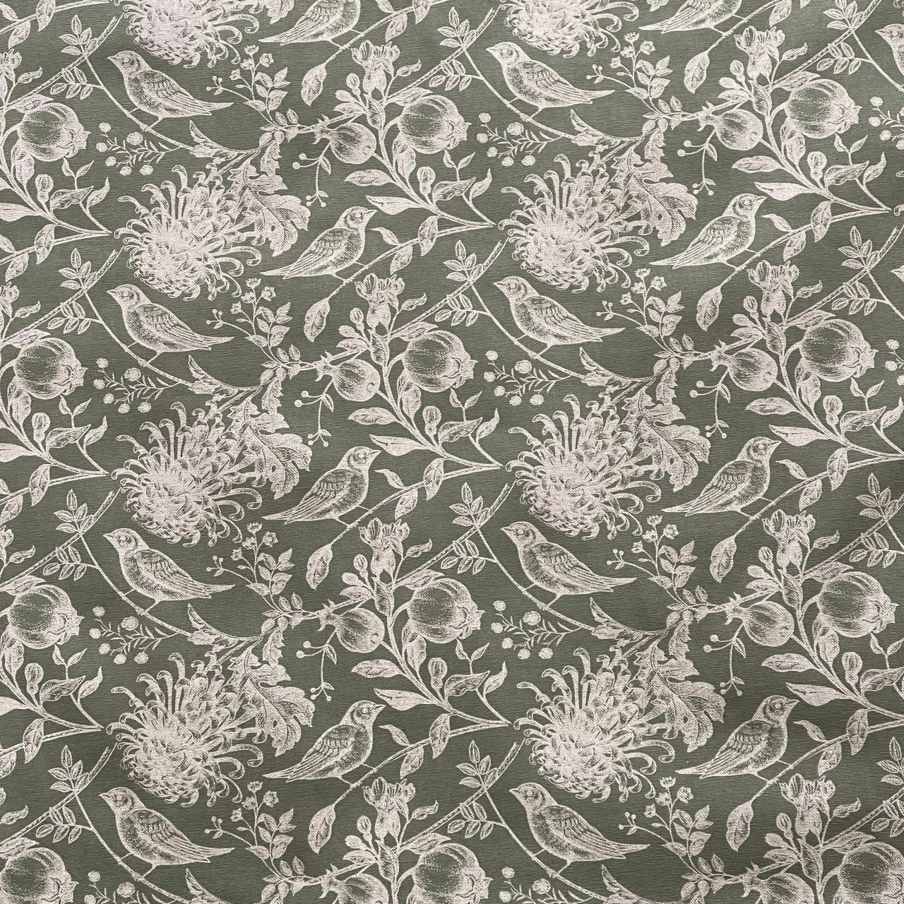 Olive garden bird floral fabric detail