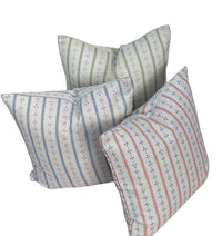 Thumbnail for Blue, red and green botanical stripe cushion covers on a white background