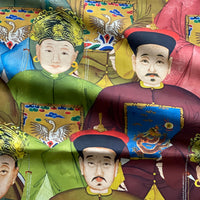Thumbnail for Detailed Chinese imperial court portrait fabric with ornate ceremonial robes, decorative headdresses and rich multicoloured motifs.