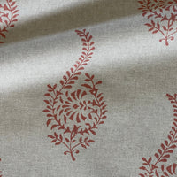 Thumbnail for Coral buta block print fabric on natural beige linen look cotton blend