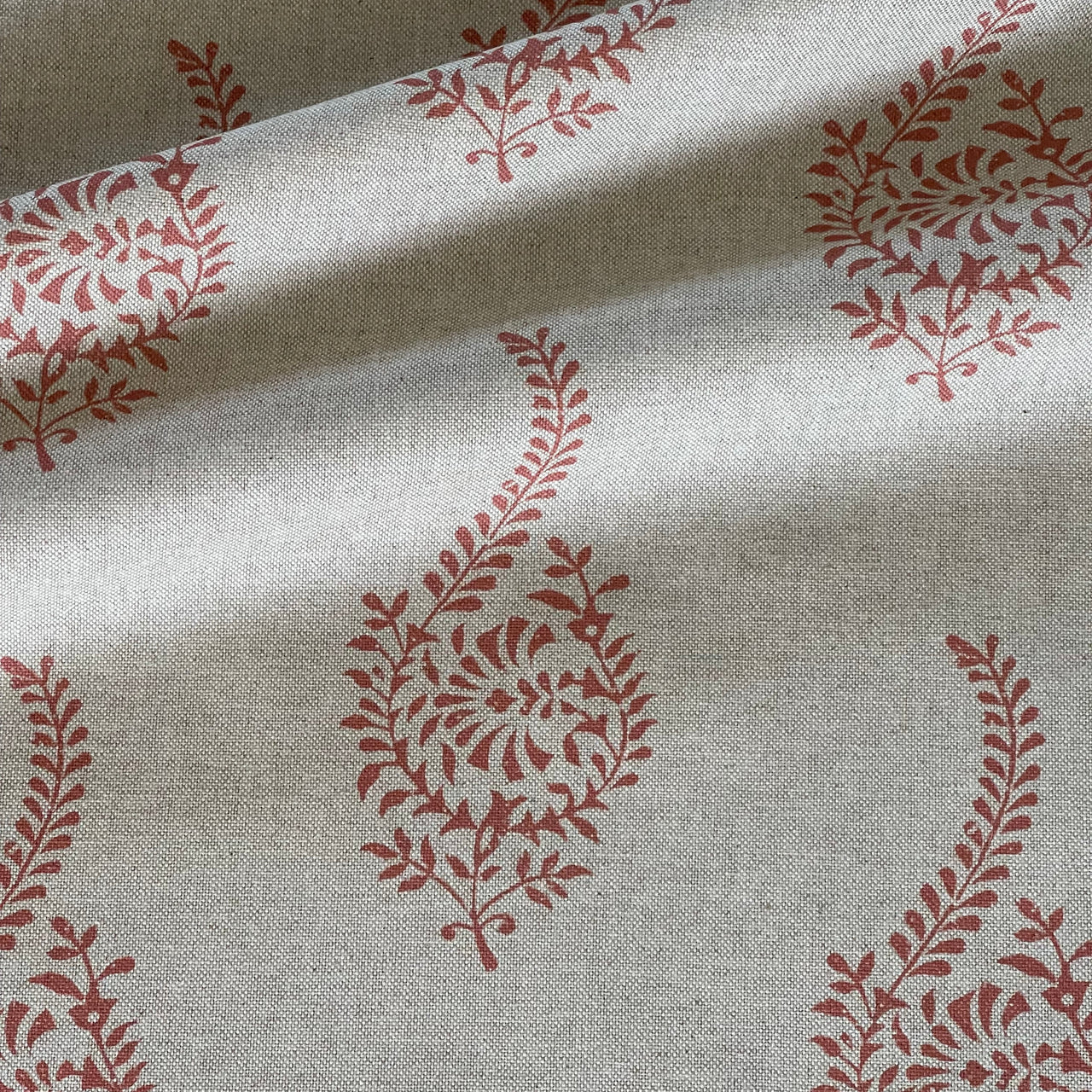 Coral paisley sprig fabric for cushions and upholstery