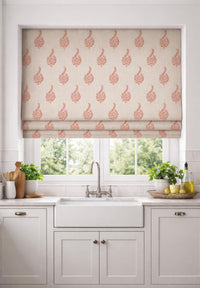 Thumbnail for Indian paisley sprig buta fabric in coral on beige background