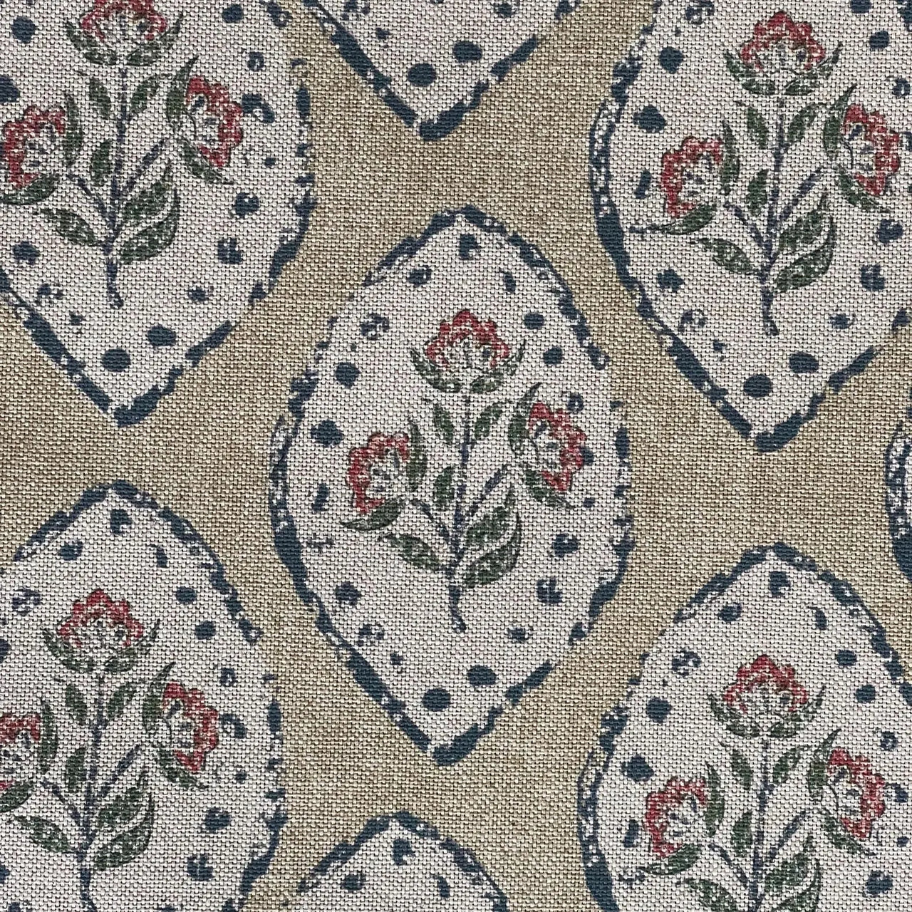 Botanical medallion cotton linen fabric for farmhouse and cottage interiors