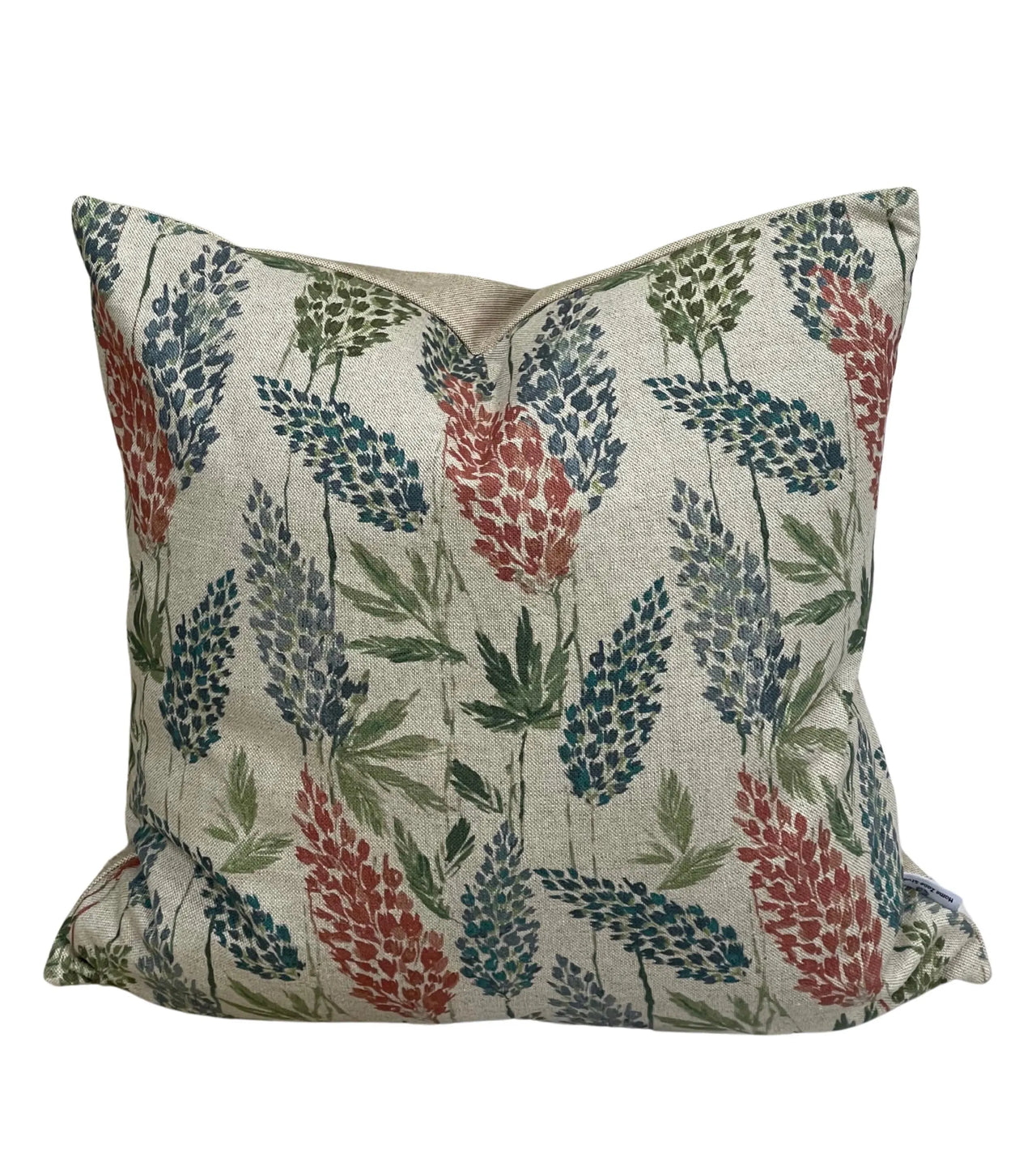 Rustic Cloverfield cushion cover in oatmeal cotton-linen with clover and fern motif, square pillow.