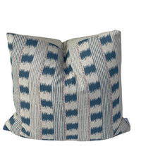 Thumbnail for Cotton linen striped cushion cover in indigo blue, cream and subtle red tones.