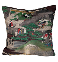 Thumbnail for Kyoto Japanese Cushion Cover – Bonsai Tree & Cityscape – Oriental Cotton Fabric