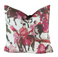 Thumbnail for Mongolian Horsemen Oriental Cushion Covers – Red and Pink Outfits with Trees and Animals Design