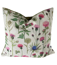 Thumbnail for Thistle and Clover Cushion Cover - Scottish Inspired Floral Botanical Cotton Linen Look Home Decor