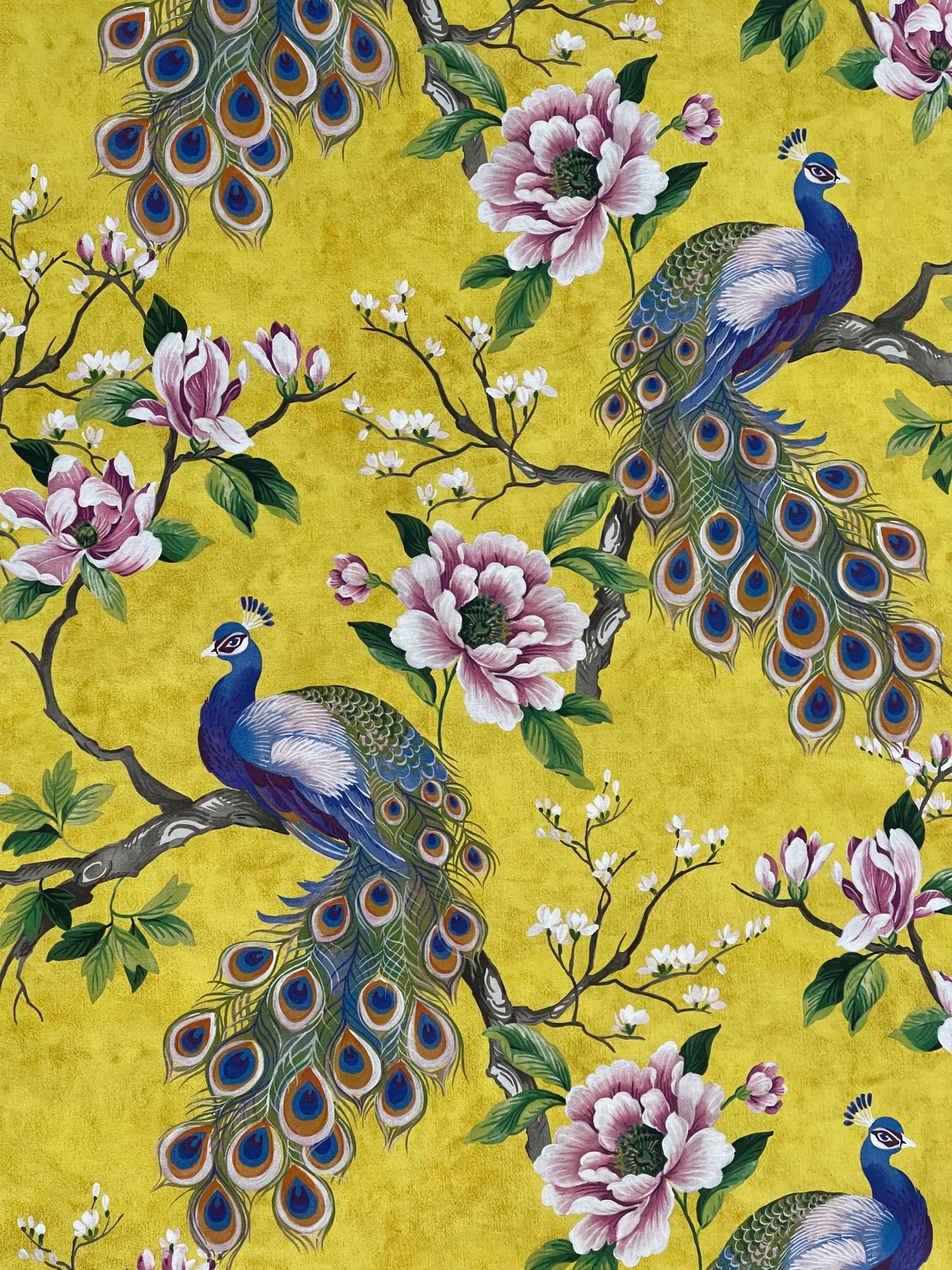 Botanical cotton fabric with exotic bird and flower motif