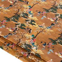 Thumbnail for Cherry Blossom Geisha and Samurai Fabric - Japanese  Golden Yellow Cotton for Oriental Home Decor