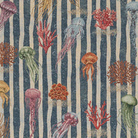 Thumbnail for Luxury Coastal Fishes and Corals Upholstery Fabric – Blue Nautical Woven Tapestry for Home Décor