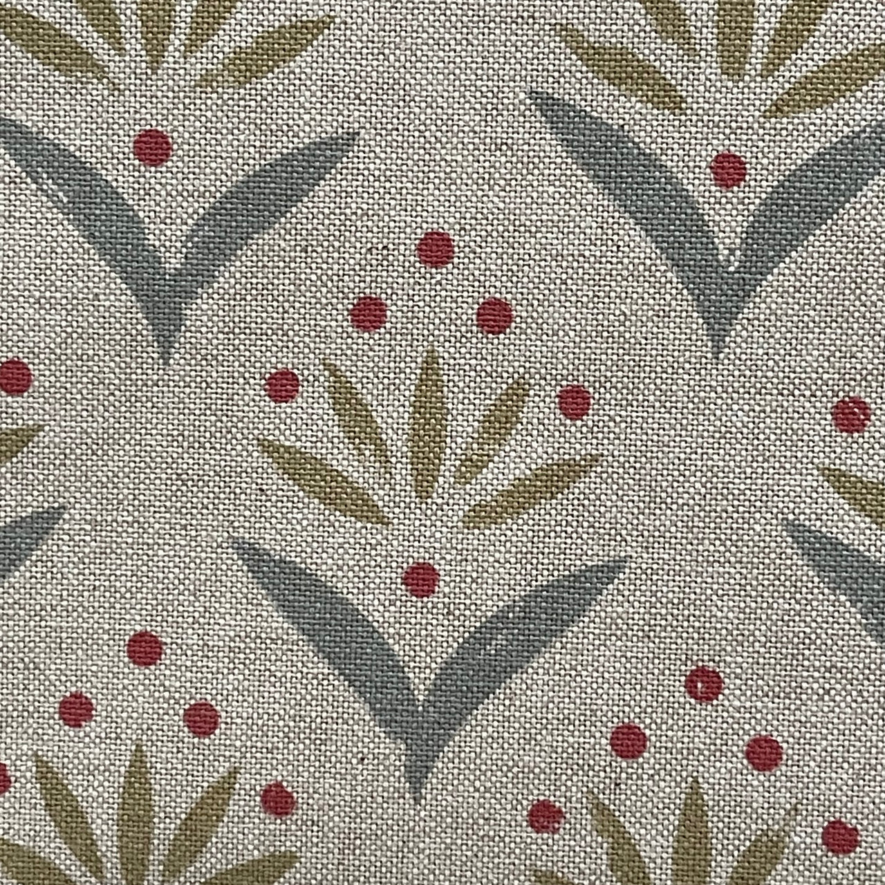 Duckegg fabric with botanical leaf and berry pattern