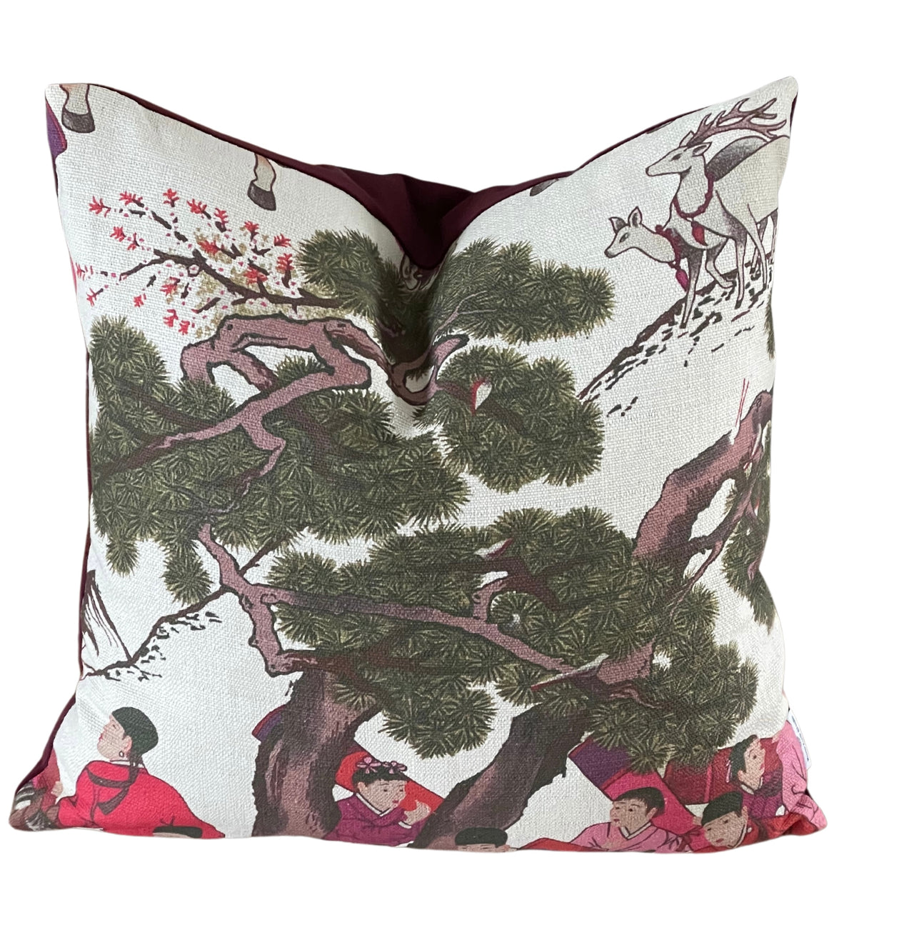 Mongolian Horsemen Oriental Cushion Covers – Red and Pink Outfits with Trees and Animals Design