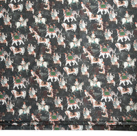 Thumbnail for Charcoal Grey Cotton Fabric with Indian Motif Caravans Horses, Bulls, Elephants  – Perfect for Upholstery and Home Decor