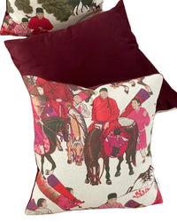 Thumbnail for Mongolian Horsemen Oriental Cushion Covers – Red and Pink Outfits with Trees and Animals Design