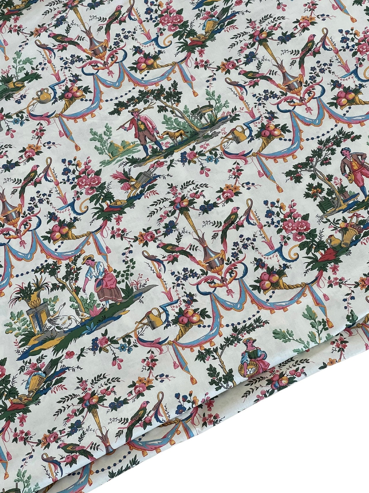 Classic French Toile de Jouy Fabric Mountain and Nature Lovers, Shepherds, Birds, Flowers, Fruit and Trees