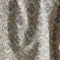 Thumbnail for Soft drapery fabric with repeating floral medallion pattern on linen texture