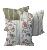 Thumbnail for English country floral cushion cover with stylised flowers and classic stripe detail.