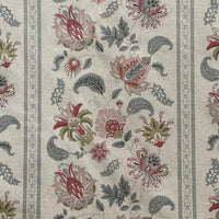 Thumbnail for English country Jacobean floral fabric with elegant stripe on natural linen texture