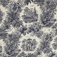 Thumbnail for Exotic toile fabric with tigers and temples in dark blue and beige
