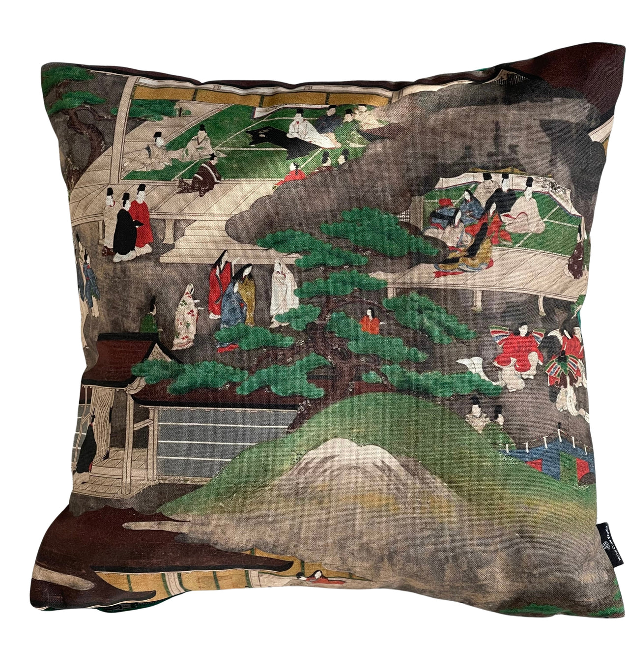 Kyoto Japanese Cushion Cover – Bonsai Tree & Cityscape – Oriental Cotton Fabric