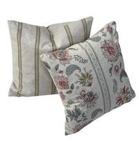 Thumbnail for Farmhouse style floral stripe cushion cover handmade from textured linen-look fabric.