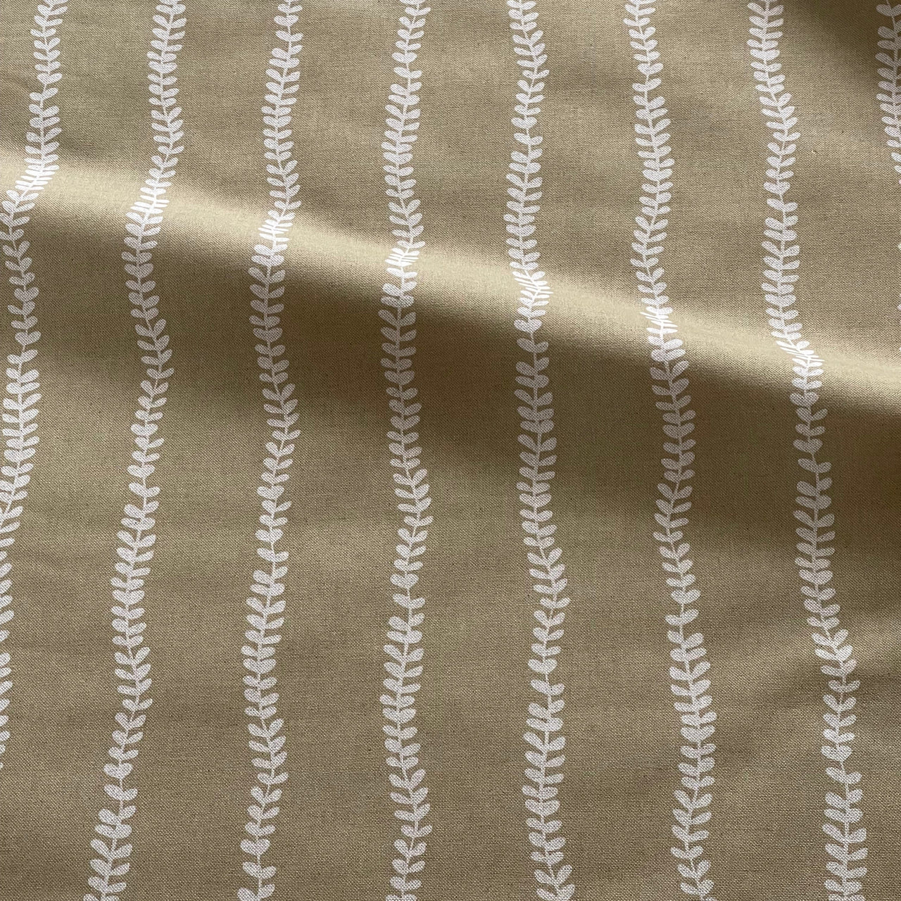Farmhouse stripe fabric soft gold pattern on natural base cotton blend