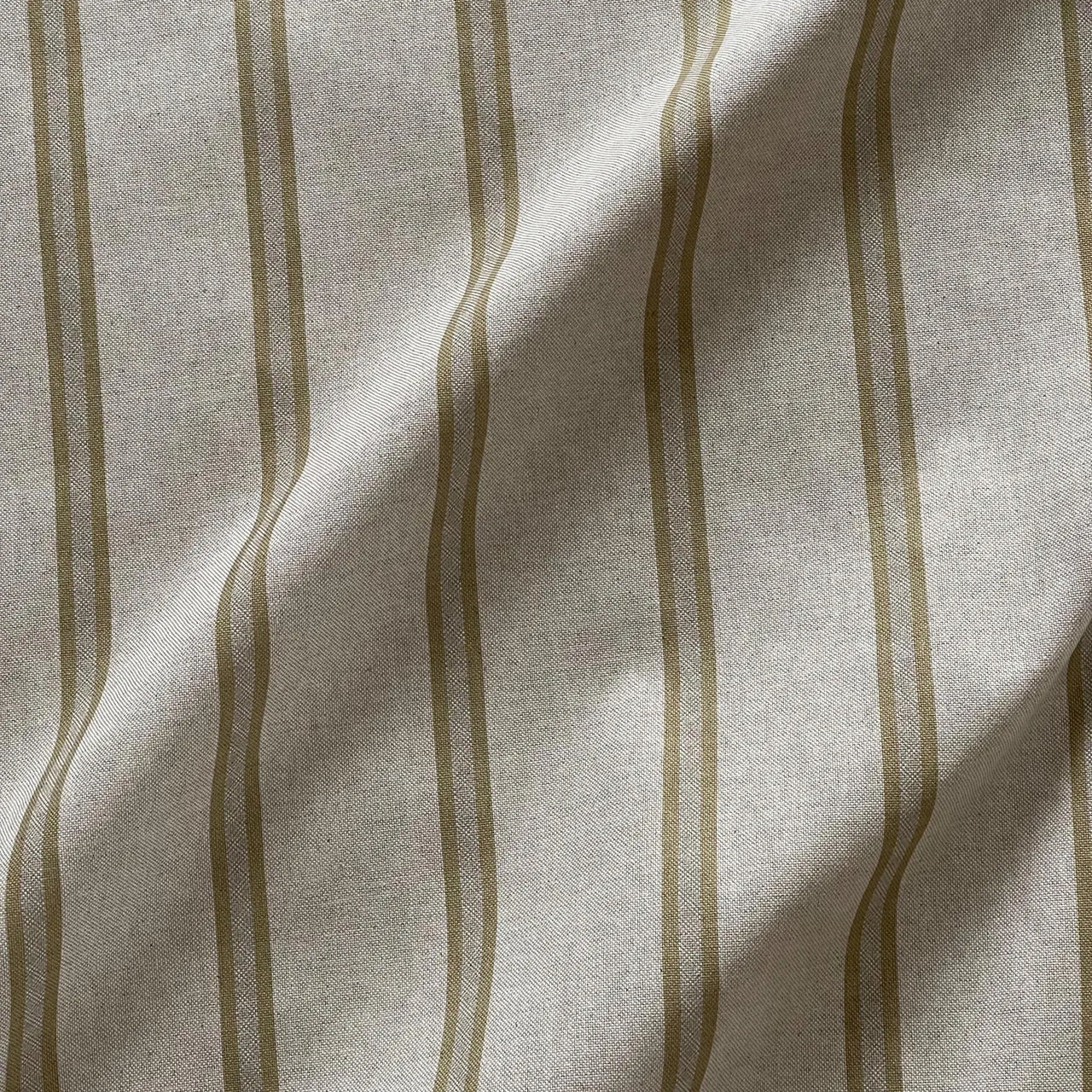 Vertical stripe curtain fabric in natural linen look cotton blend