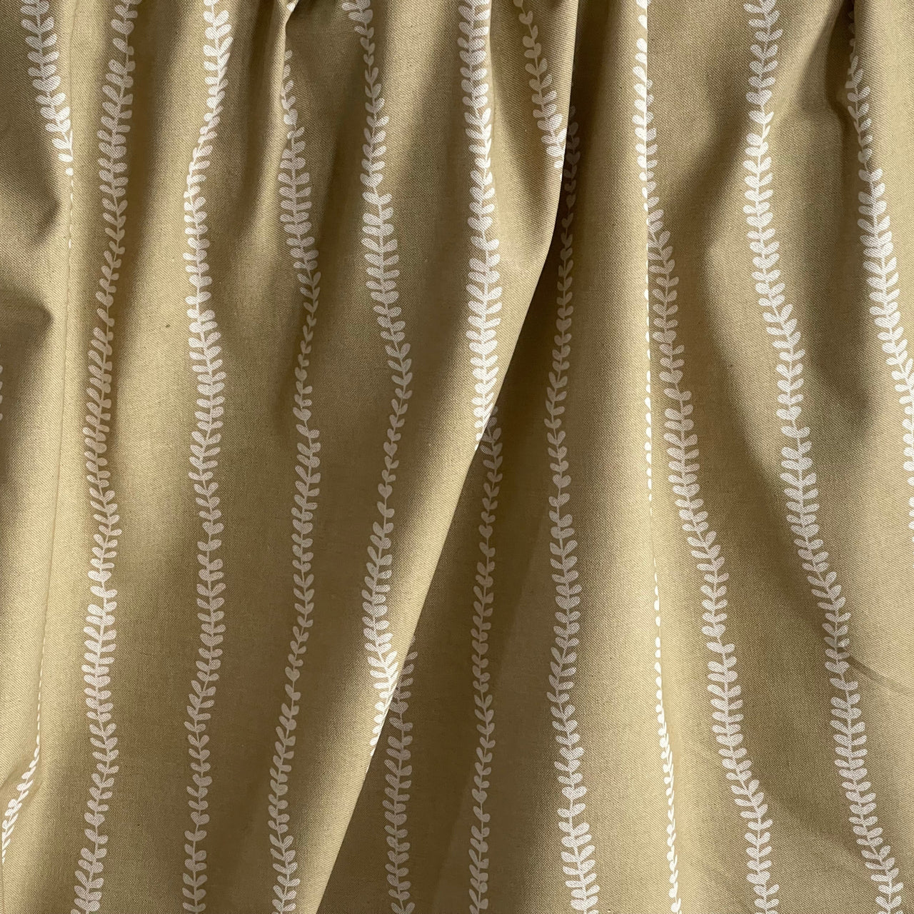 Farmhouse ticking stripe fabric in soft gold cotton blend upholstery fabric