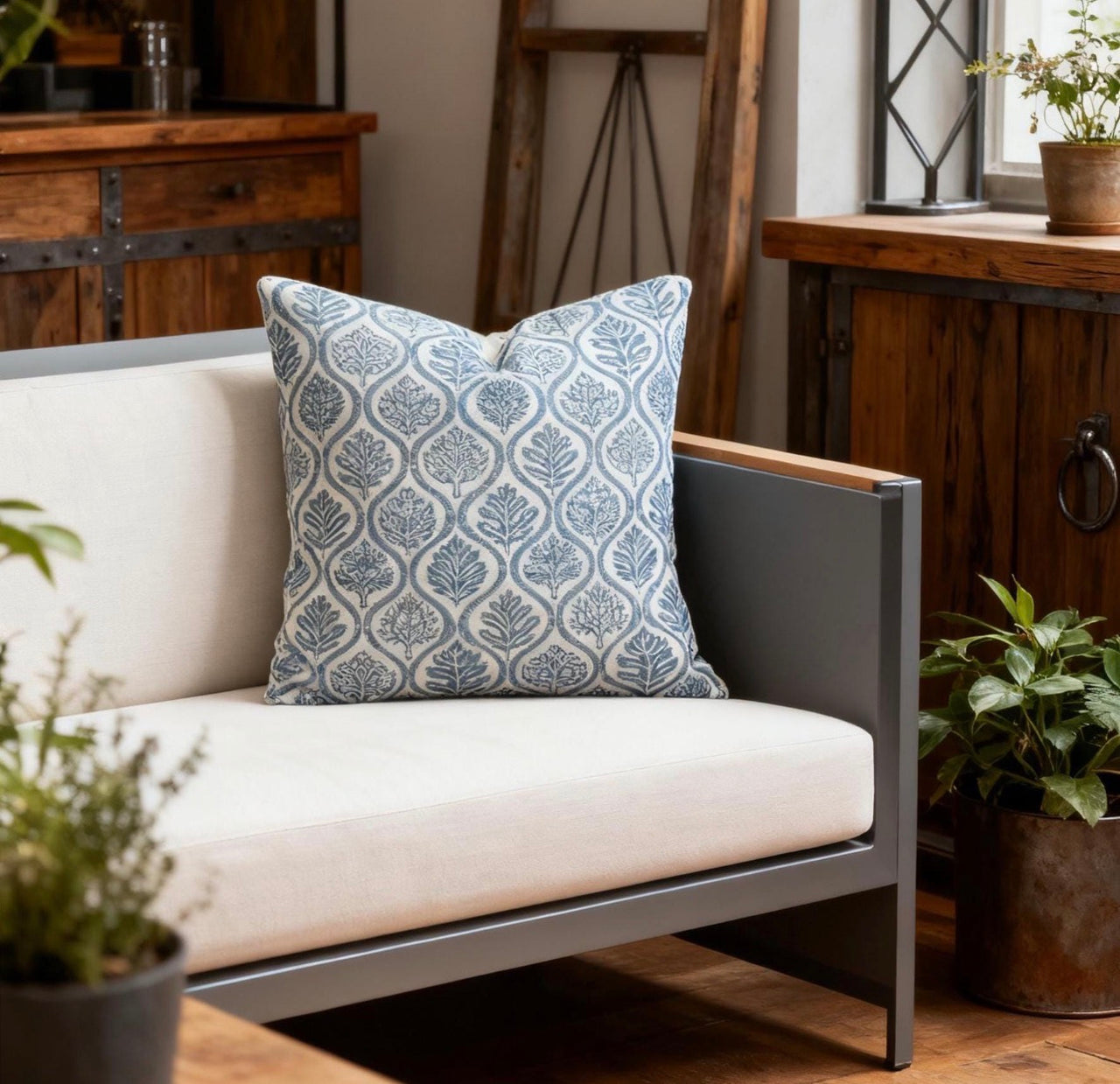 ogee pattern decorative pillow slate blue