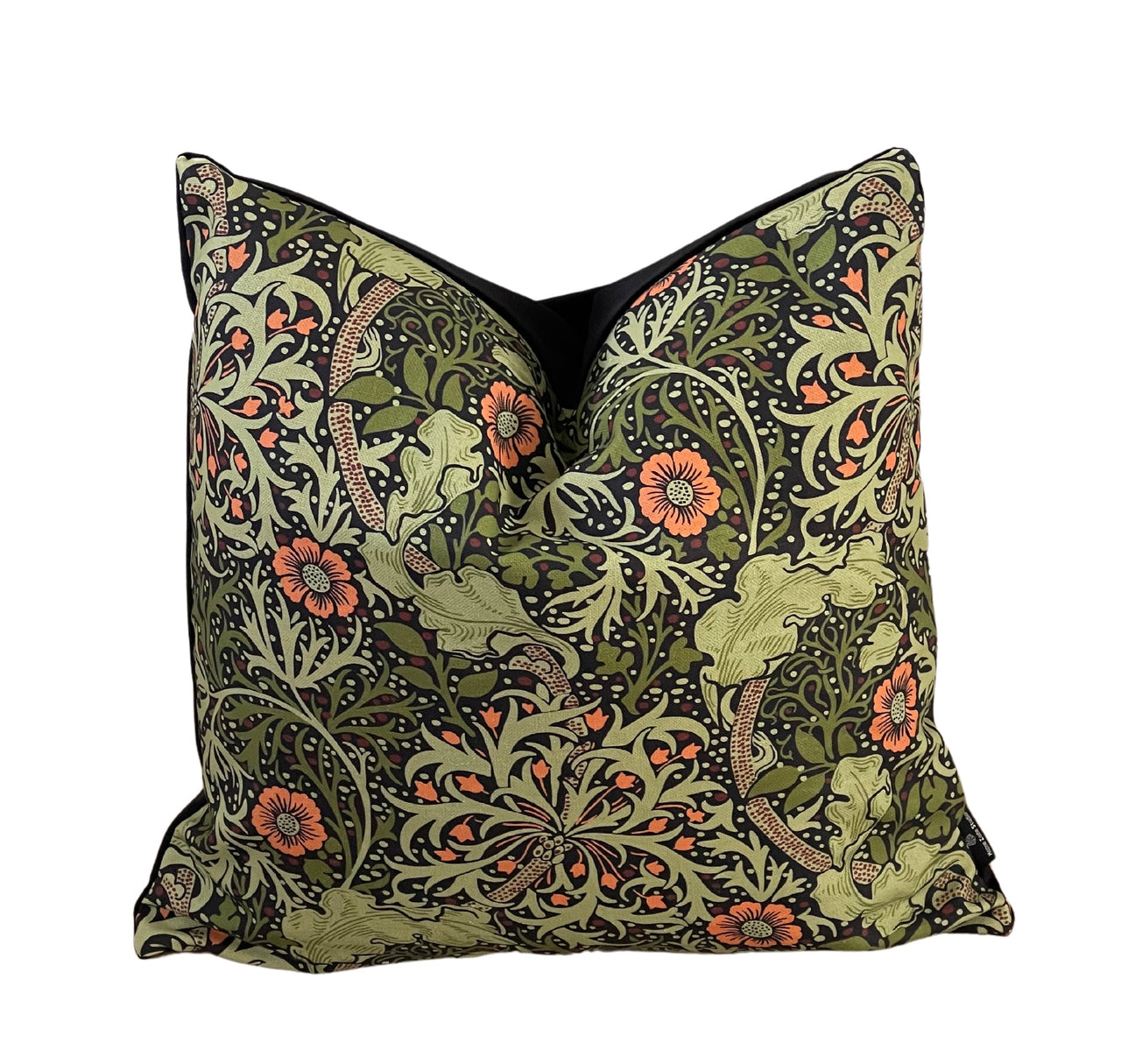 William Morris Cushion Cover Green Seaweed Floral Vintage Design with Orange Flowers Home Decor