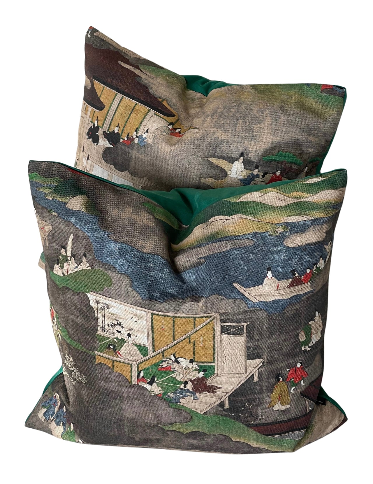 Kyoto Japanese Cushion Cover – Bonsai Tree & Cityscape – Oriental Cotton Fabric