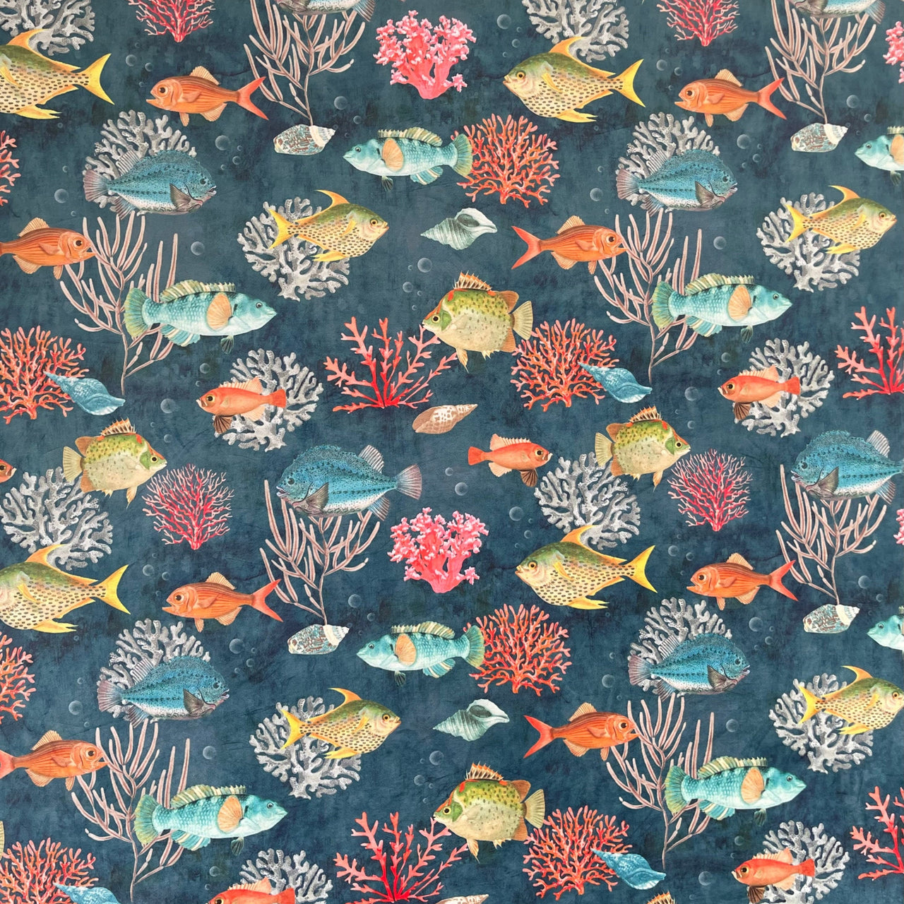 Coastal fish and coral patterned fabric