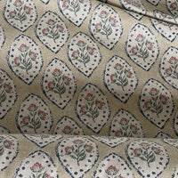 Thumbnail for Country cottage botanical fabric with red flowers and blue dotted border