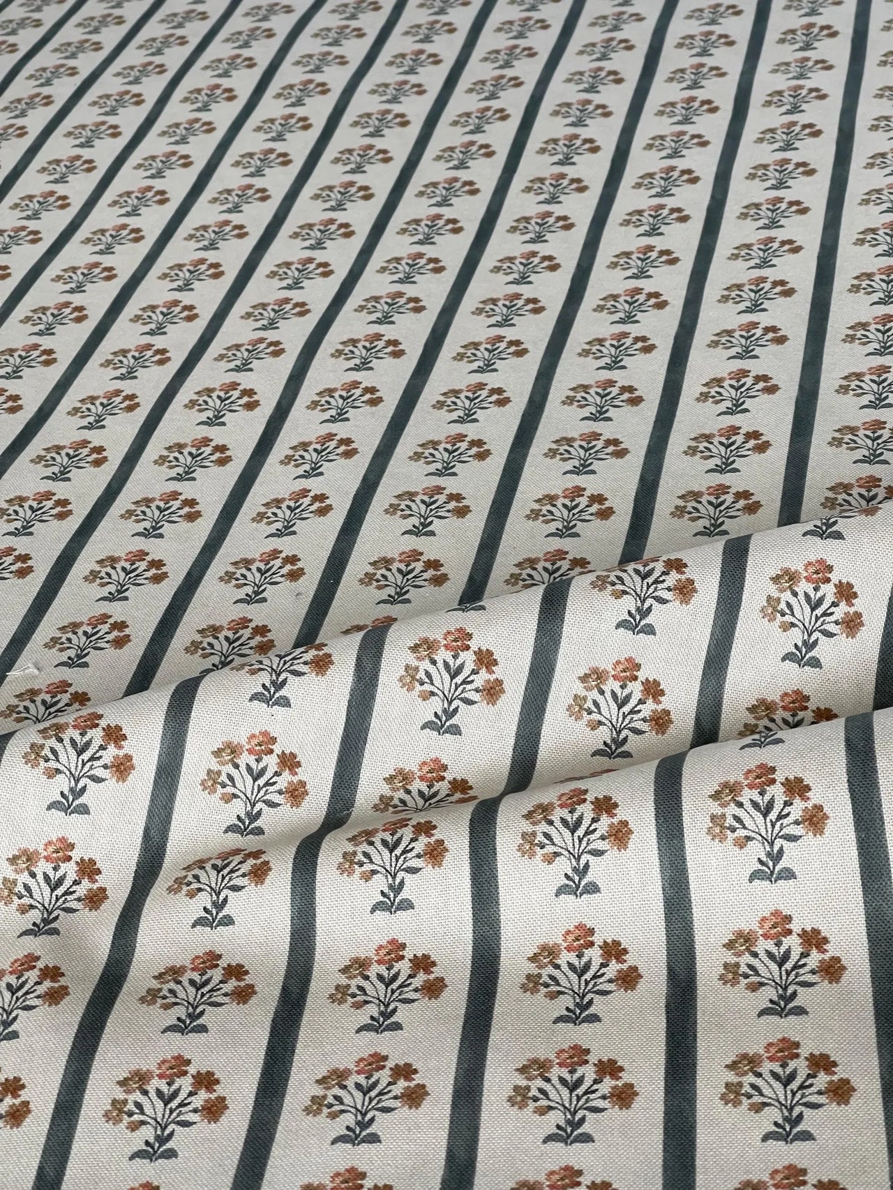 Natural cotton fabric with floral stripe print