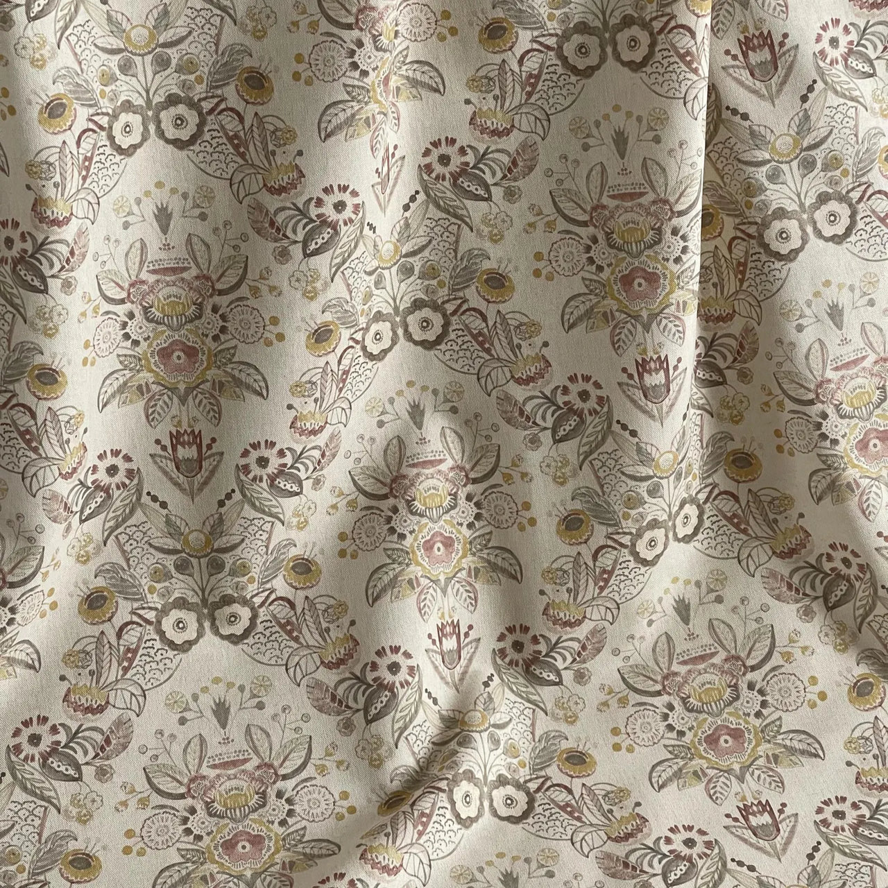 Neutral botanical linen look fabric pattern repeat