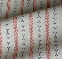 Thumbnail for Forest Foliage cotton linen fabric with indigo and red botanical stripes