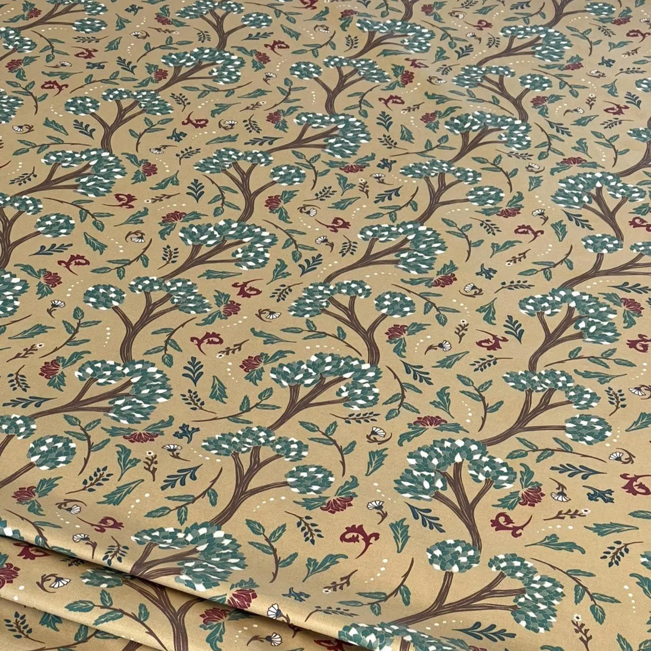 Golden Cypress Botanical Fabric – Mustard Yellow Cotton Blend for Curtains, Blinds & Upholstery | Boho & Vintage Home Decor