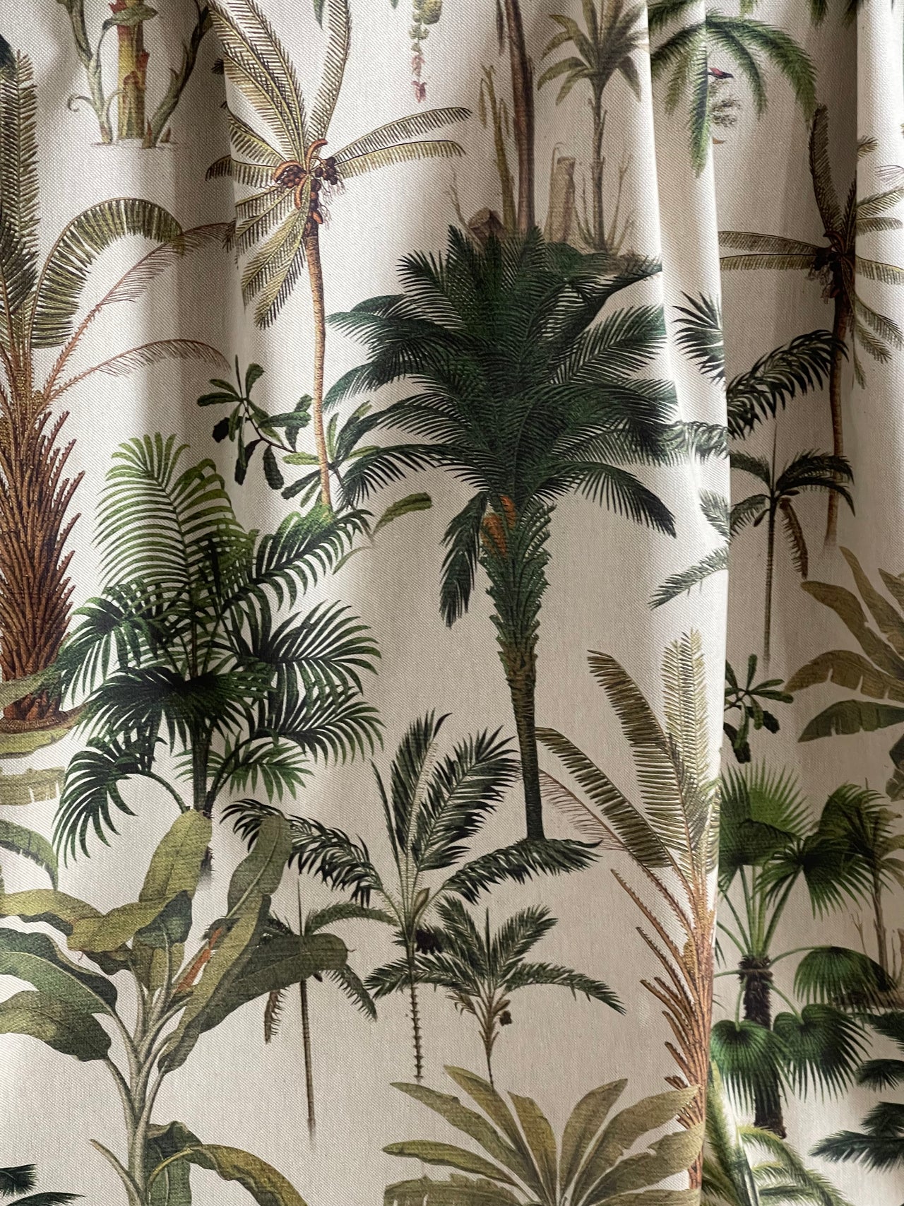 Vintage inspired tropical palm cotton fabric by the metre