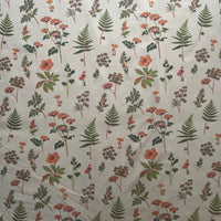 Thumbnail for Detailed green fern leaves and curled fronds printed on soft grey woodland furnishing fabric.