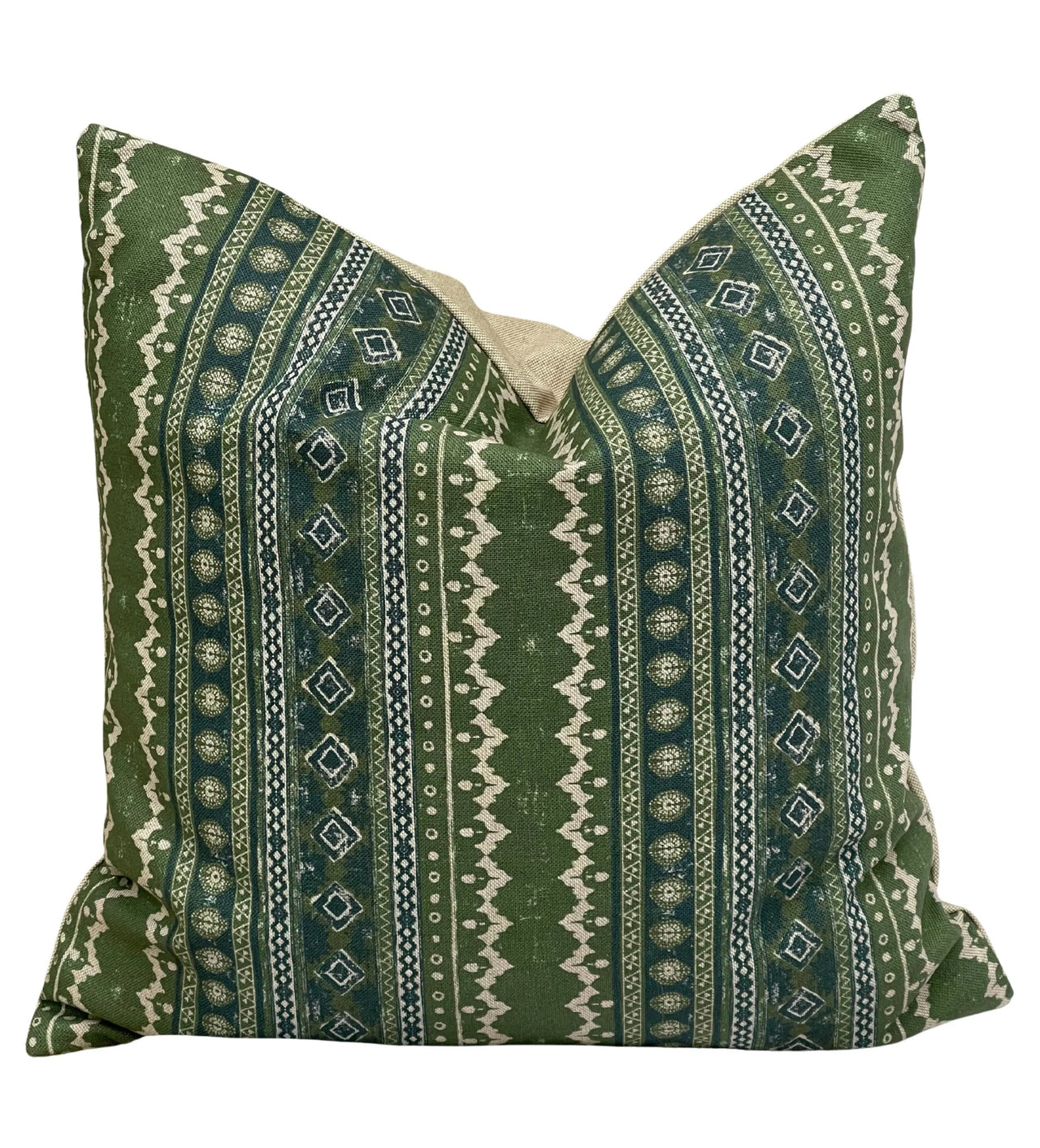 sage green striped pillow cover in oatmeal cotton-linen
