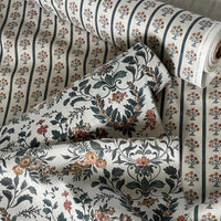 Thumbnail for Botanical stripe fabric with charcoal vertical lines