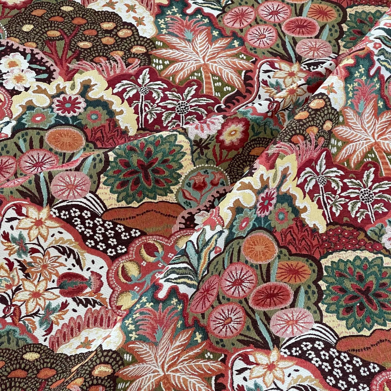 Gobelin upholstery fabric with botanical woodland pattern