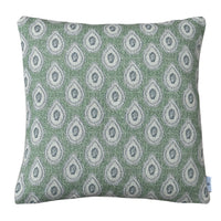 Thumbnail for Heritage Buta Paisley sage green cushion cover with ivory teardrop motifs on textured linen-look fabric