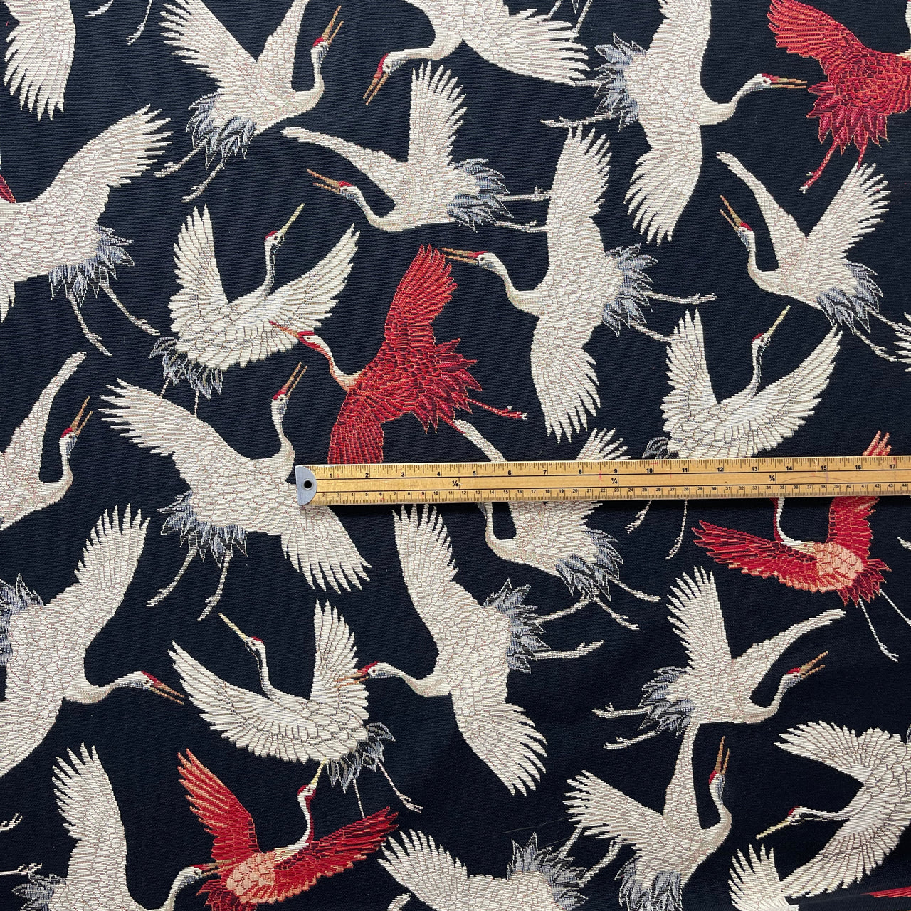 Crane motif textile with rich colors