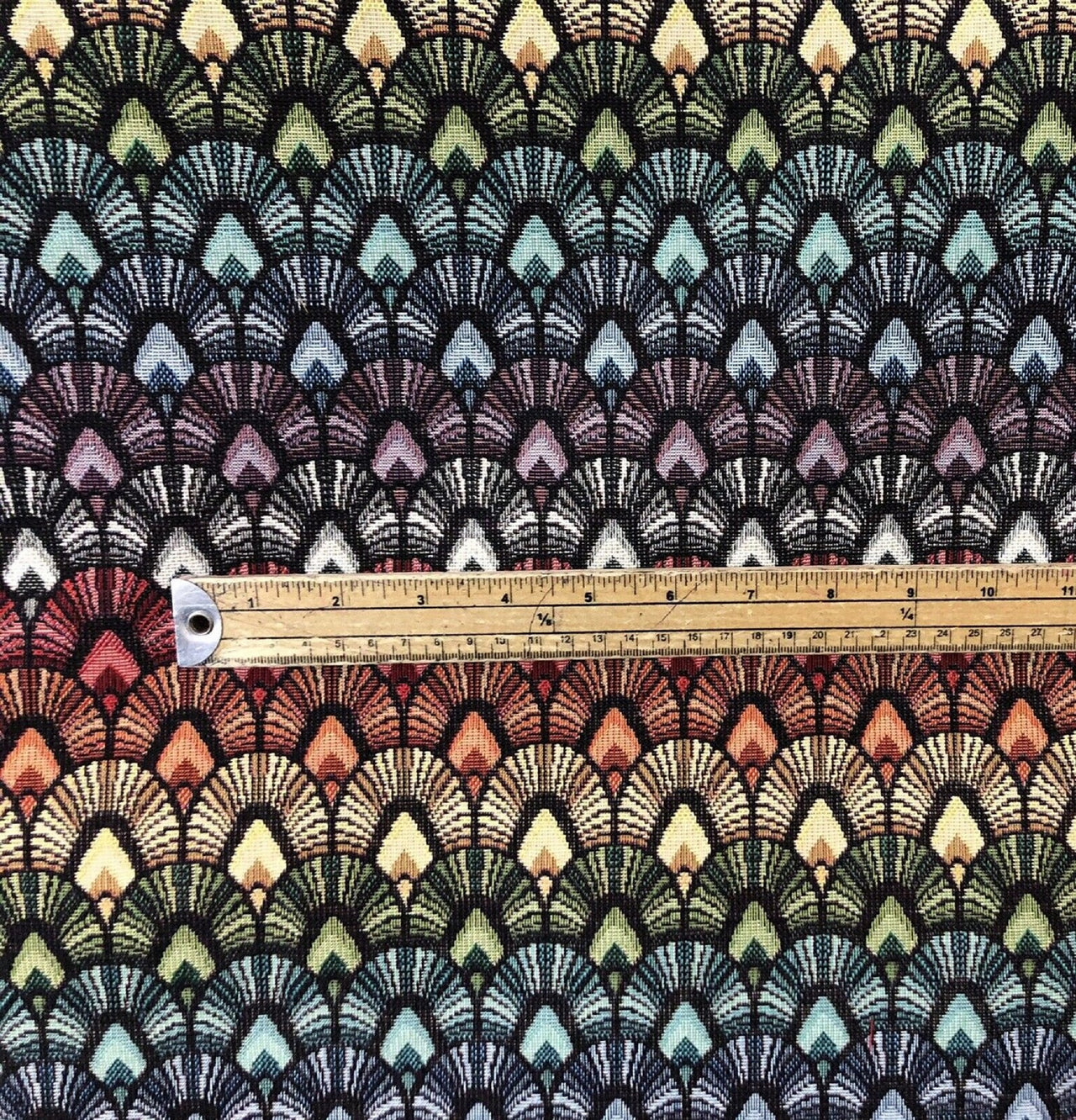 Retro Geometric Bow Arch Black Woven Upholstery Fabric – Multicolor Luxury Textile